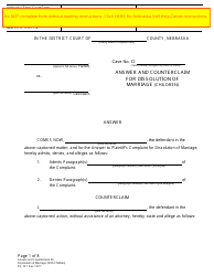 Form DC10:1 Answer and Counterclaim for Dissolution of Marriage (Children) - Nebraska