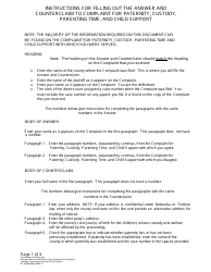 Document preview: Instructions for Form DC6:8(8) Answer and Counterclaim to Complaint for Paternity, Custody, Parenting Time, and Child Support - Nebraska