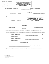 Form DC6:8(8) Answer and Counterclaim to Complaint for Paternity, Custody, Parenting Time, and Child Support - Nebraska