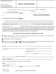 Document preview: Form CC9:1 Appeal Recognizance - Nebraska