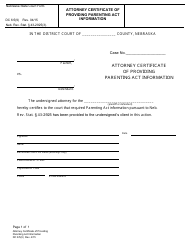 Form DC6:5(9) &quot;Attorney Certificate of Providing Parenting Act Information&quot; - Nebraska