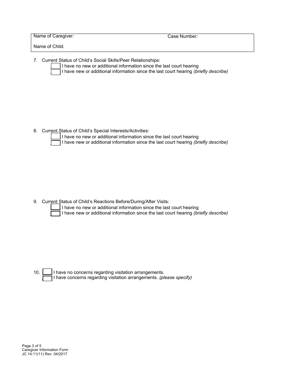 Form JC14:11(11) Caregiver Information Form - Nebraska, Page 3