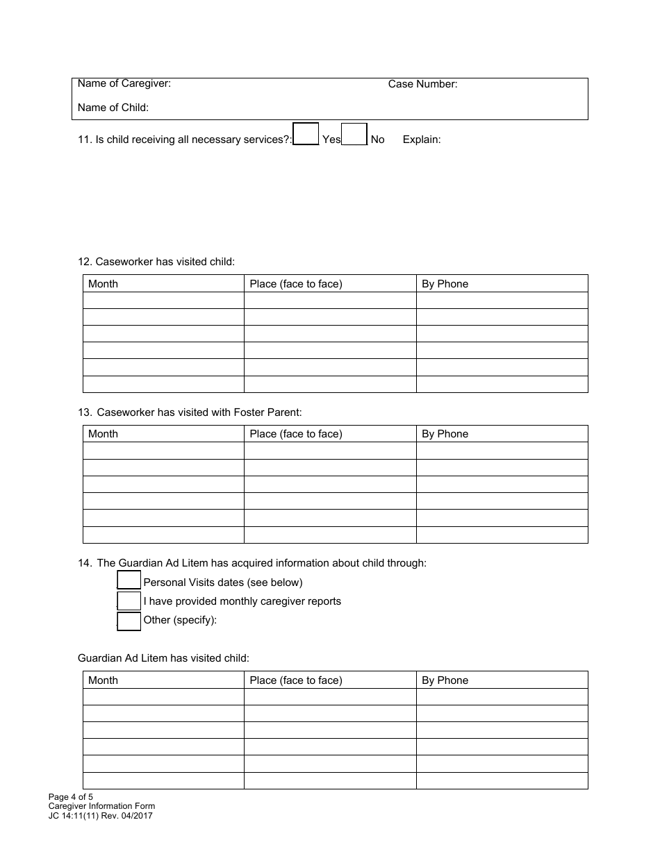 Form JC14:11(11) Caregiver Information Form - Nebraska, Page 4