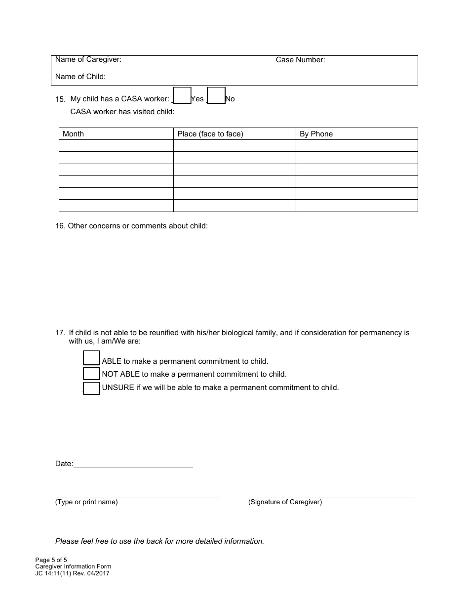 Form JC14:11(11) Caregiver Information Form - Nebraska, Page 5