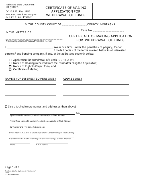 Form CC16:2.27  Printable Pdf