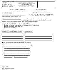 Form CC16:2.27 Certificate of Mailing Application for Withdrawal of Funds - Nebraska
