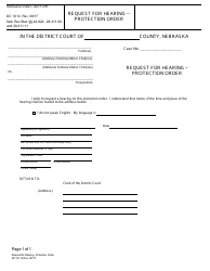 Form DC19:14 &quot;Request for Hearing - Protection Order&quot; - Nebraska