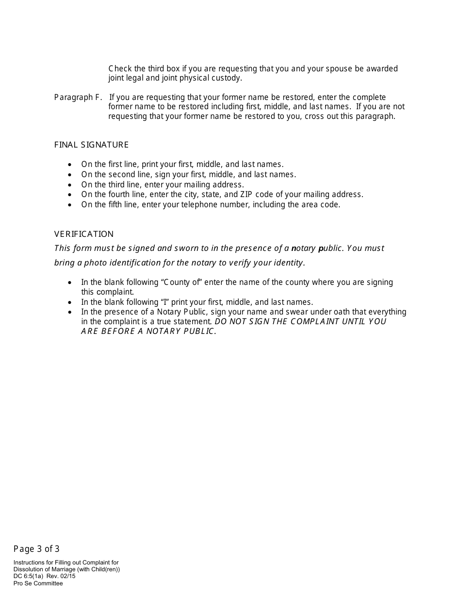 Instructions for Form DC6:5(1) Complaint for Dissolution of Marriage (With Child(Ren)) - Nebraska, Page 3