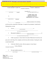 Form DC6:4(1) Complaint for Dissolution of Marriage (No Children) - Nebraska