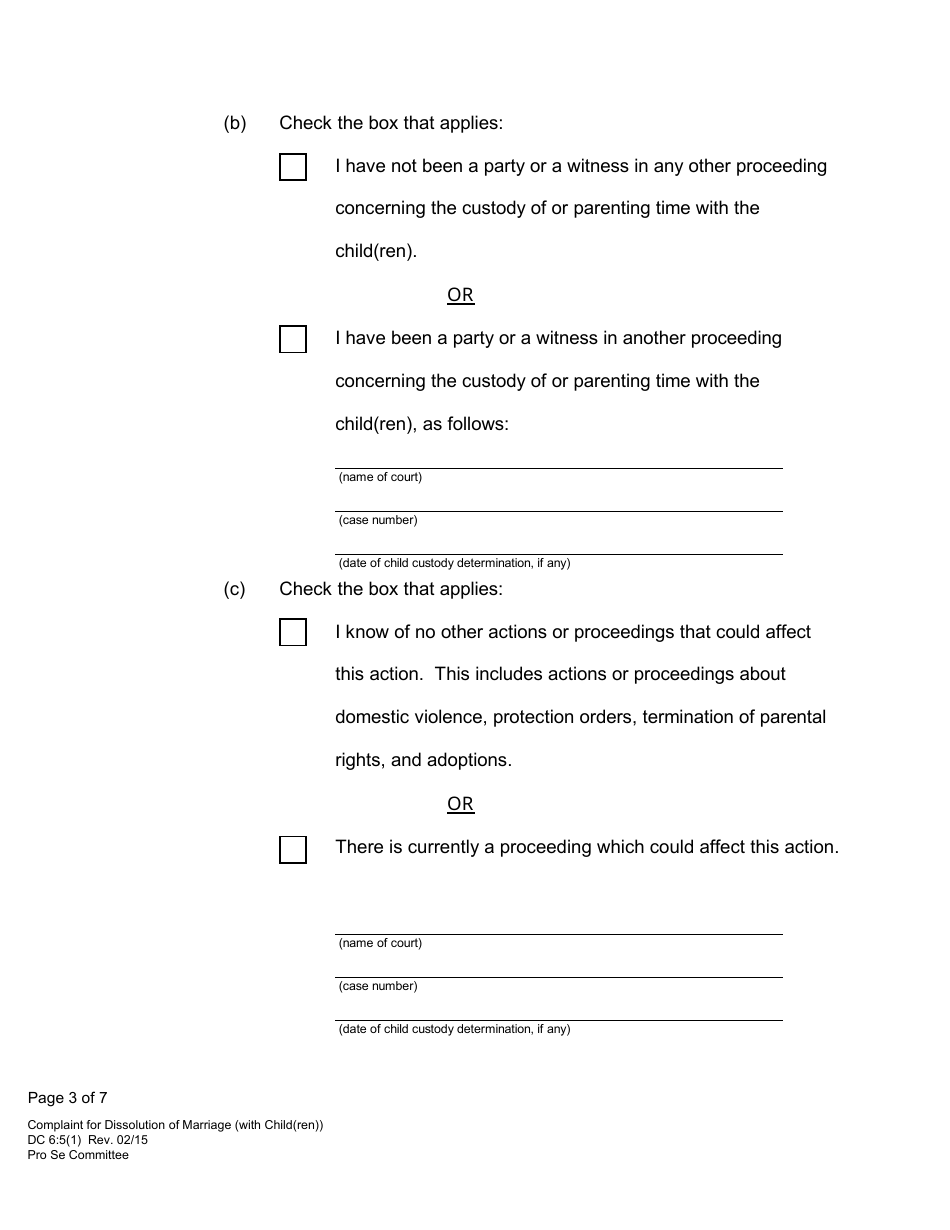 Form DC6:5(1) Complaint for Dissolution of Marriage (With Child(Ren)) - Nebraska, Page 3