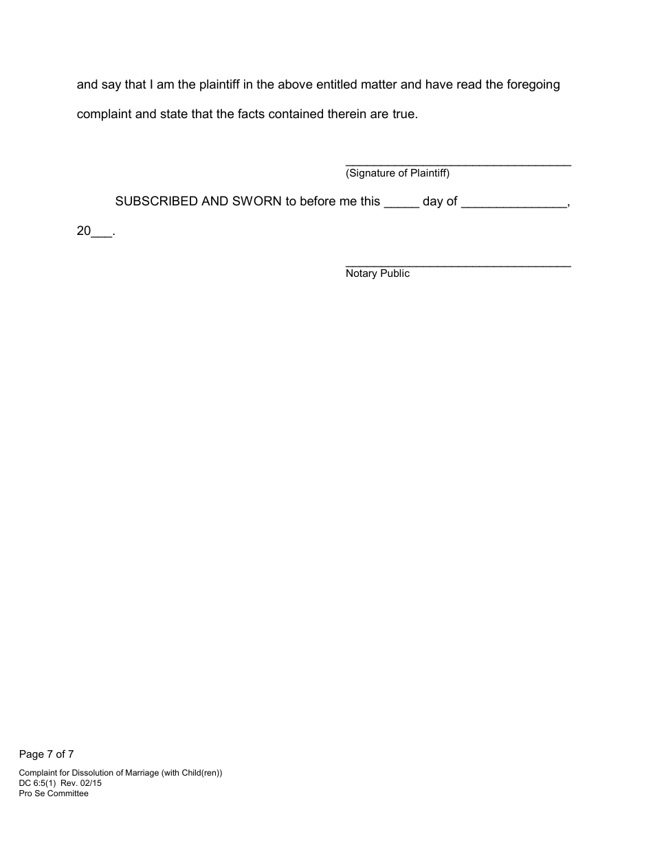 Form DC6:5(1) Complaint for Dissolution of Marriage (With Child(Ren)) - Nebraska, Page 7