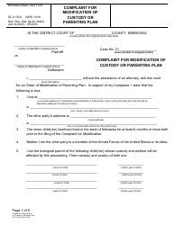 Document preview: Form DC6:15(3) Complaint for Modification of Custody or Parenting Plan - Nebraska