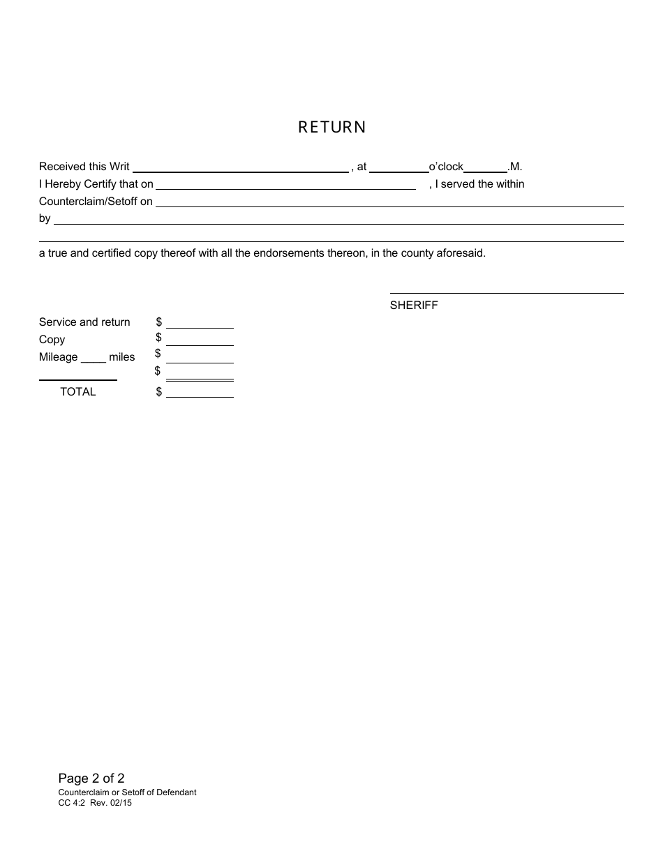 Form CC4:2 Counterclaim or Setoff of Defendant (Small Claims Court) - Nebraska, Page 2