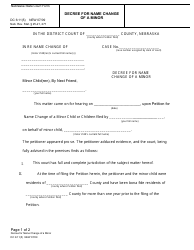 Form DC6:11(5) Decree for Name Change of a Minor - Nebraska