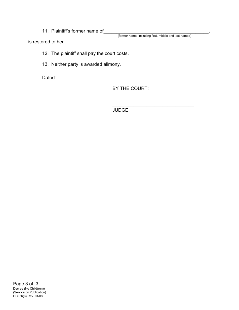 Form DC6:6(6) Decree - No Children - Service by Publication - Nebraska, Page 3