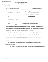 Form DC6:4(6) Decree of Dissolution (No Children) - Nebraska