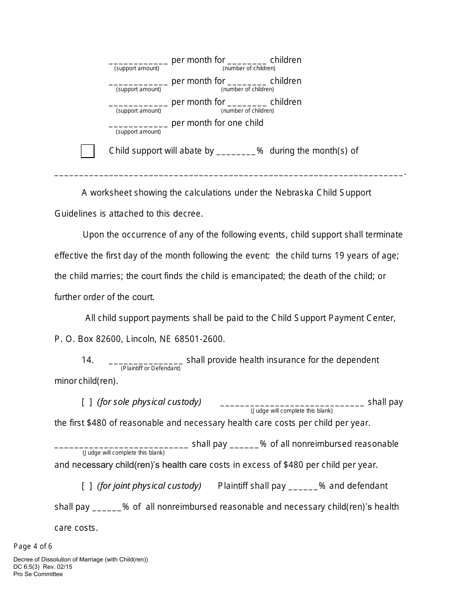 Form DC6:5(3) Decree of Dissolution of Marriage With Children - Nebraska, Page 4