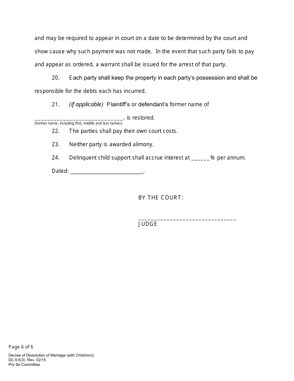 Form DC6:5(3) Decree of Dissolution of Marriage With Children - Nebraska, Page 6