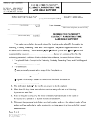 Form DC6:8(10) Decree for Paternity, Custody, Parenting Time, and Child Support - Nebraska