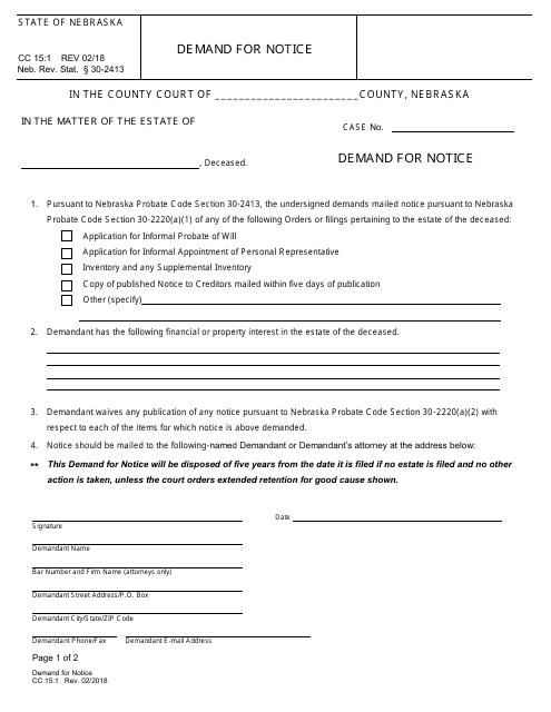 Form CC15:1  Printable Pdf