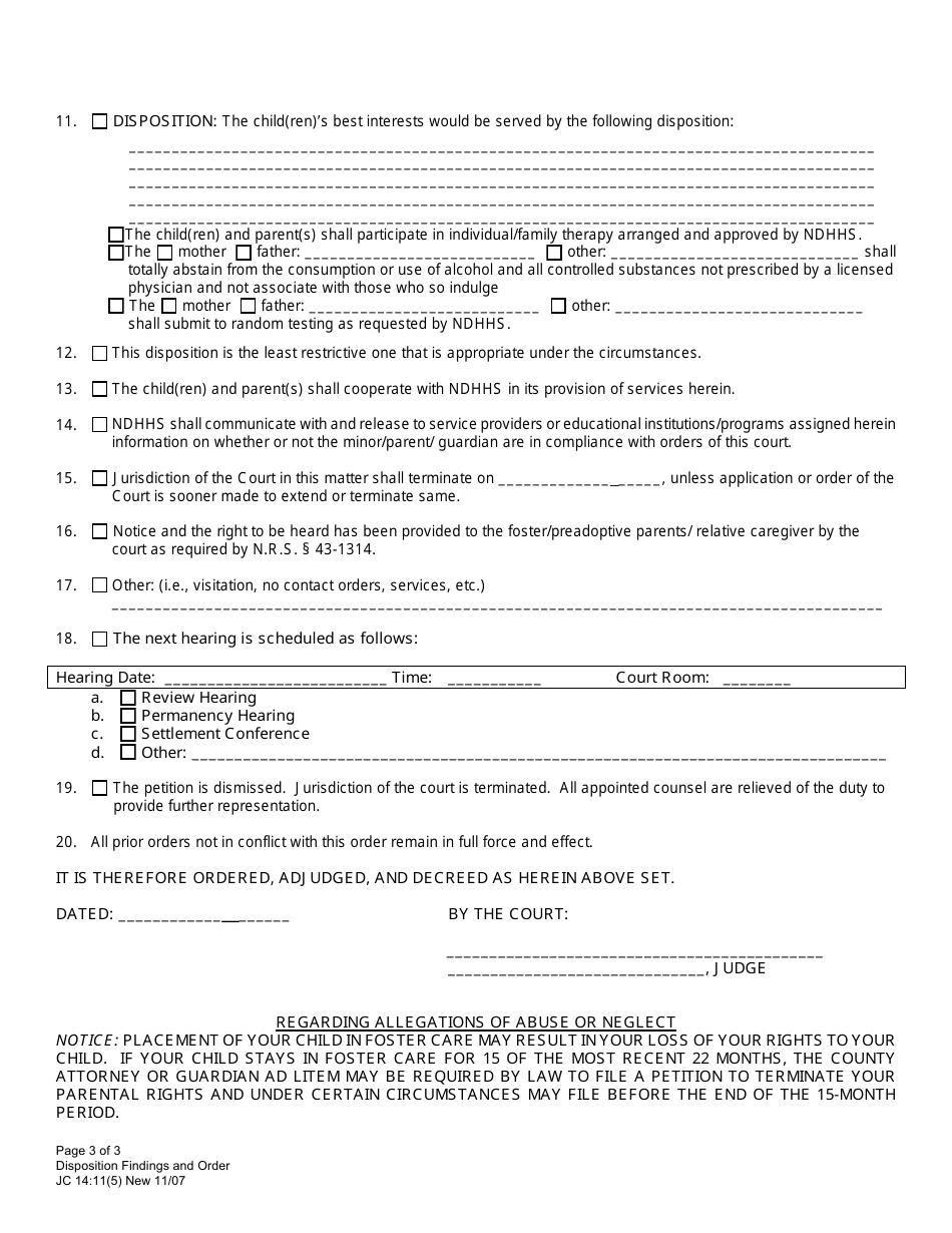 Form JC14:11(5) Disposition Findings and Order - Nebraska, Page 3