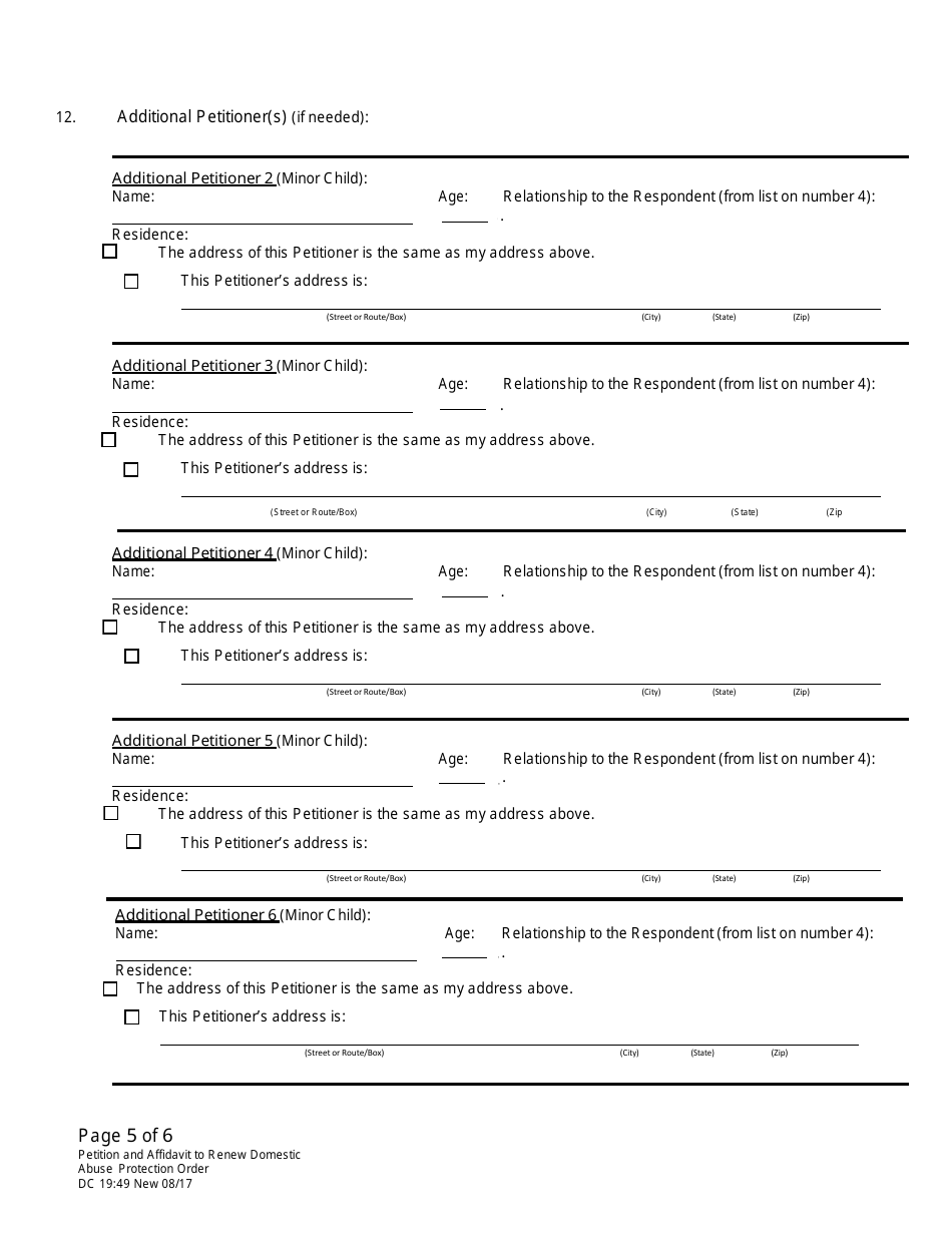 Form DC19:49 Petition and Affidavit to Renew Domestic Abuse Protection Order - Nebraska, Page 5