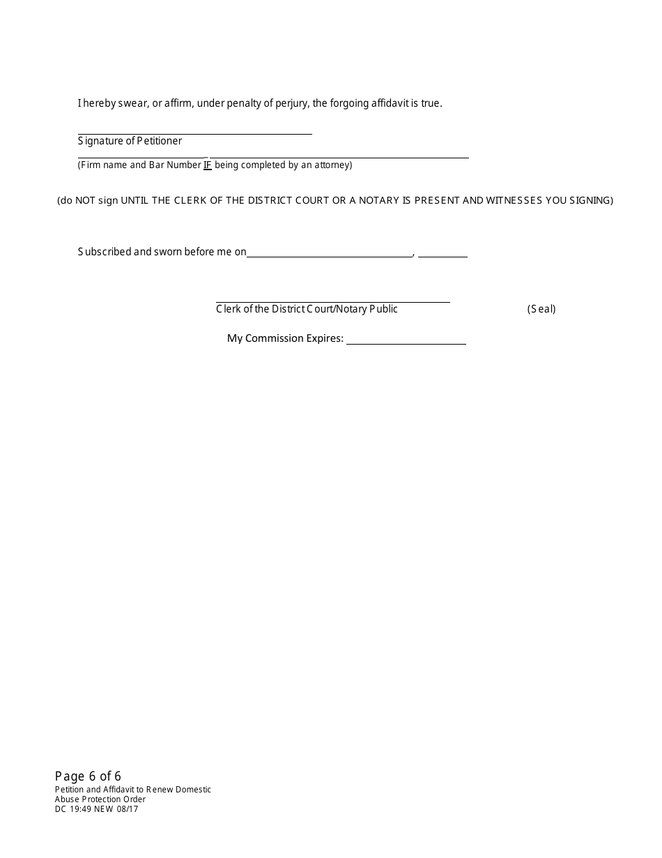 Form DC19:49 Petition and Affidavit to Renew Domestic Abuse Protection Order - Nebraska, Page 6
