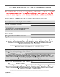 Document preview: Information Worksheet for the Domestic Abuse Protection Order - Nebraska