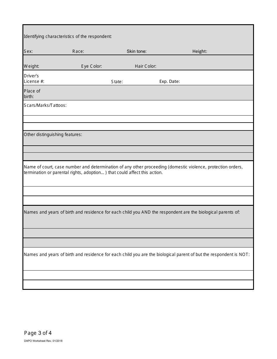 Information Worksheet for the Domestic Abuse Protection Order - Nebraska, Page 3