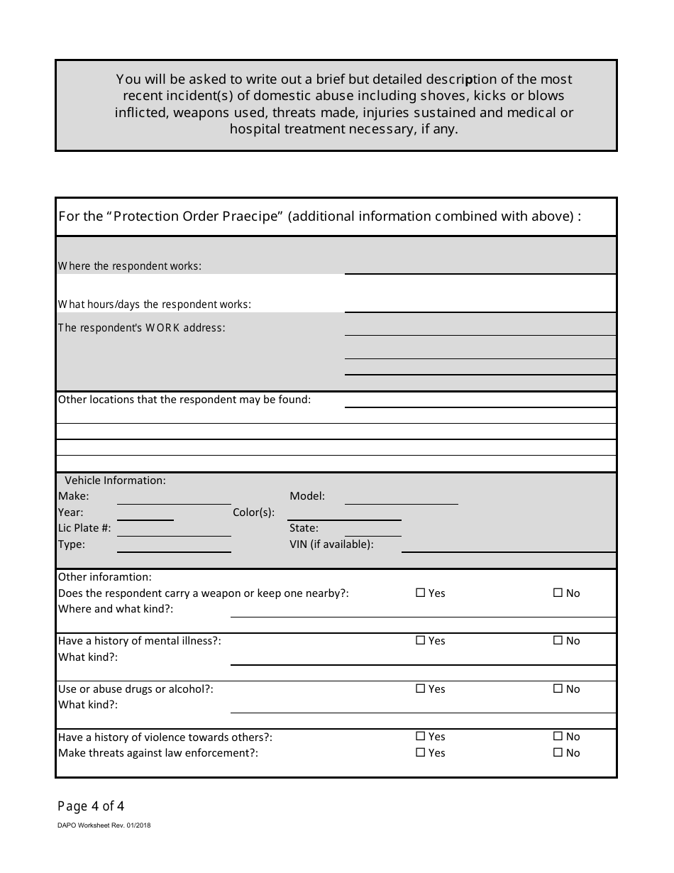 Nebraska Information Worksheet for the Domestic Abuse Protection Order ...