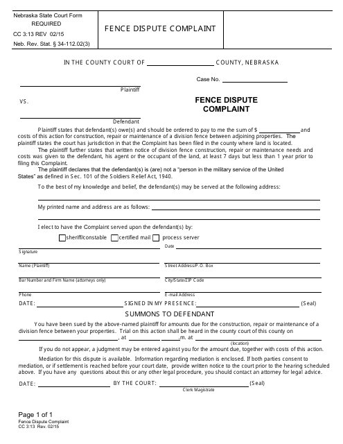 Form CC3:13  Printable Pdf