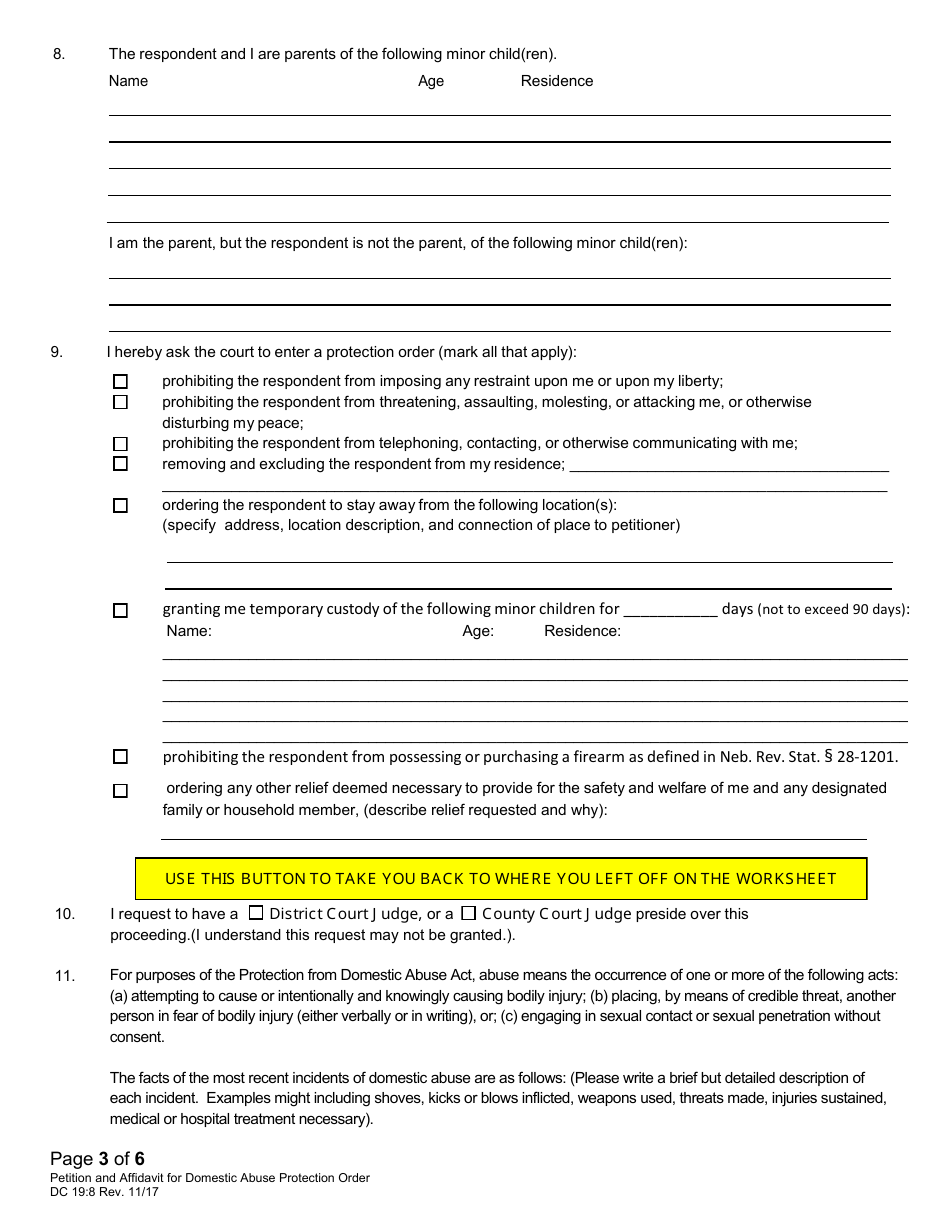 Form DC19:70 Domestic Abuse Protection Order Packet - Nebraska, Page 10
