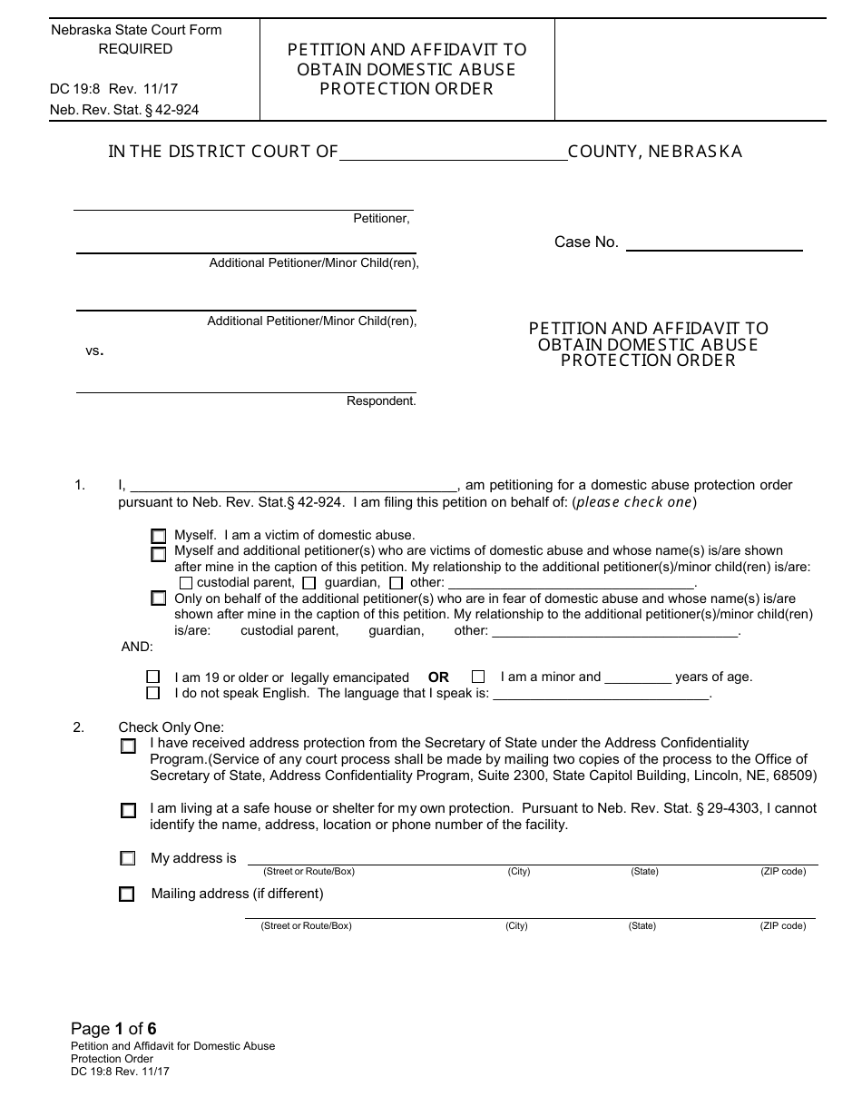 Form DC19:70 Domestic Abuse Protection Order Packet - Nebraska, Page 8