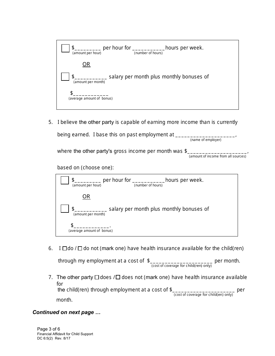 Form DC6:5(2) Financial Affidavit for Child Support - Nebraska, Page 3