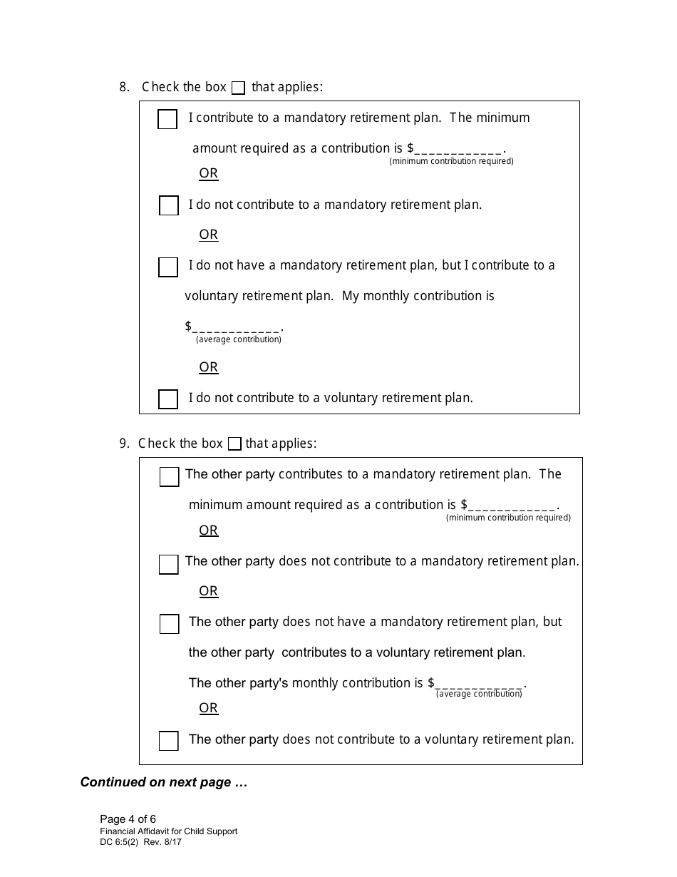 Form DC6:5(2) Financial Affidavit for Child Support - Nebraska, Page 4