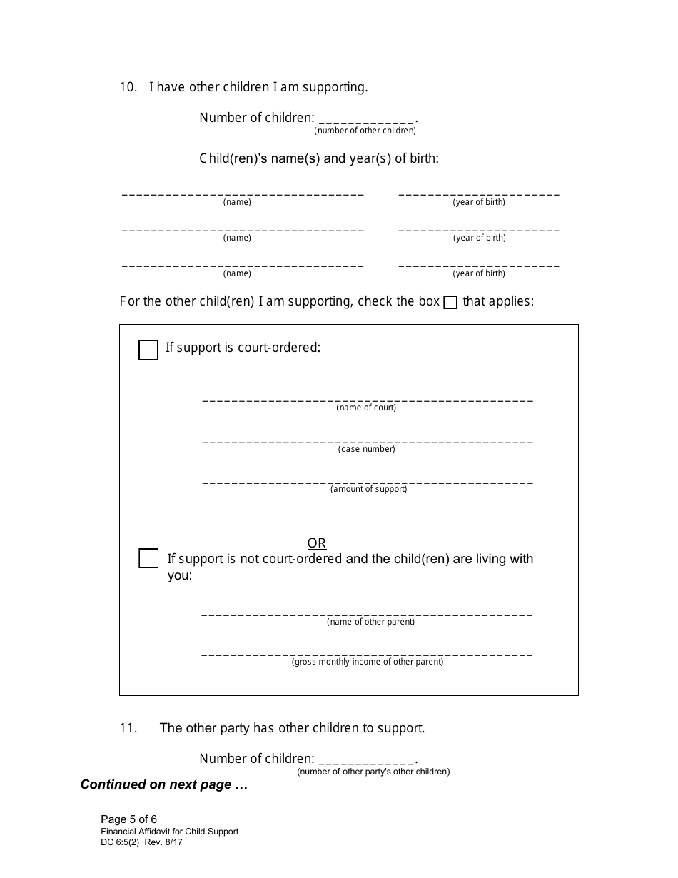 Form DC6:5(2) Financial Affidavit for Child Support - Nebraska, Page 5