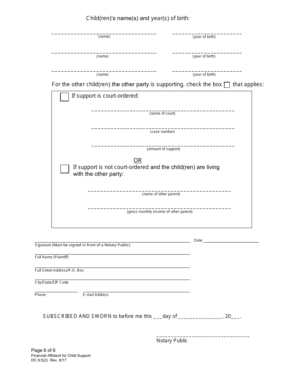 Form DC6:5(2) Financial Affidavit for Child Support - Nebraska, Page 6