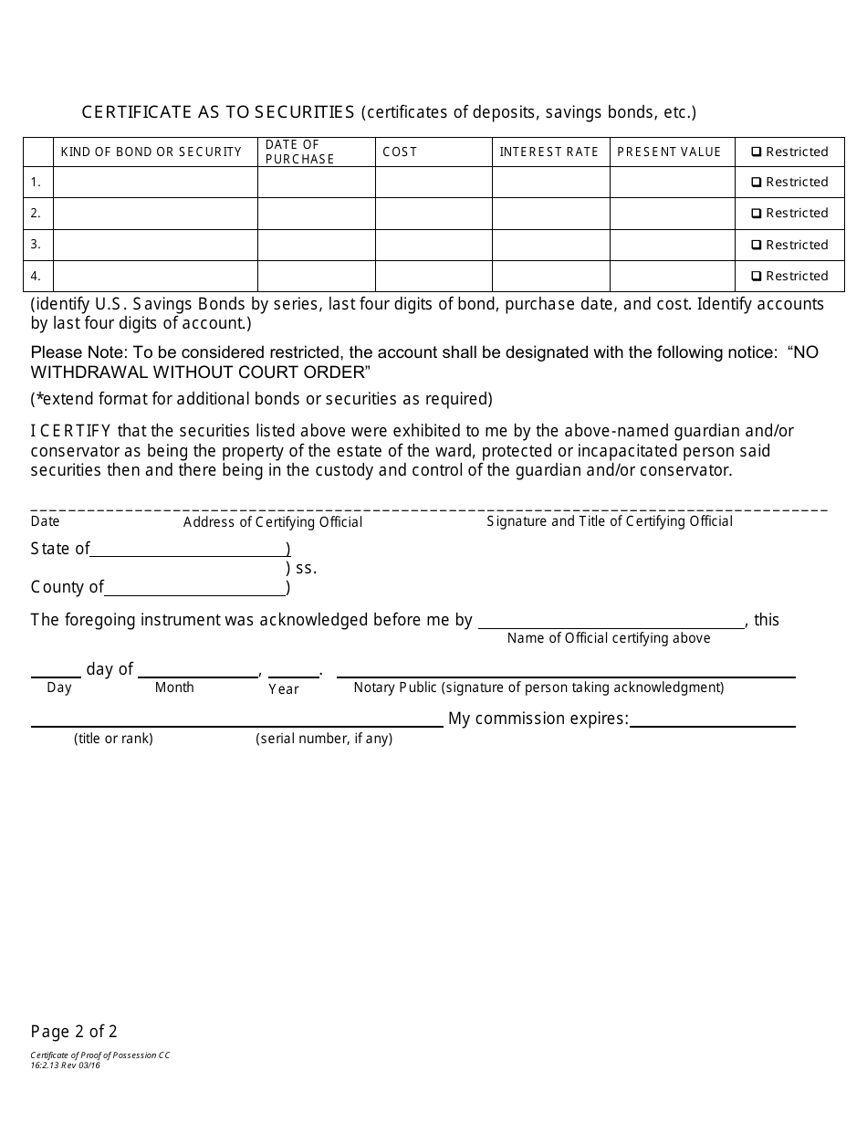 Form CC16:2.13 Certificate of Proof of Possession - Nebraska, Page 2