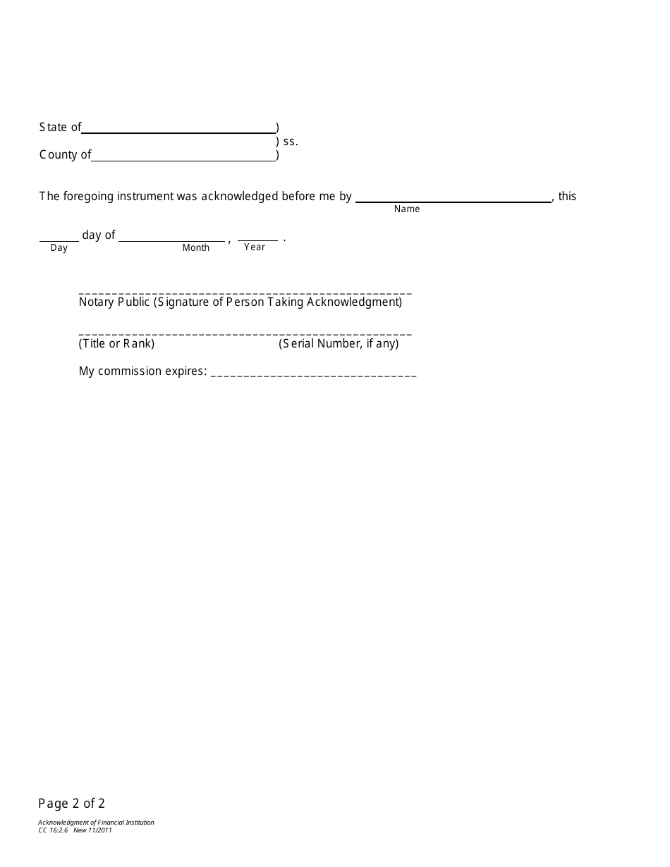 Form CC16:2.6 Acknowledgment of Financial Institution - Nebraska, Page 2