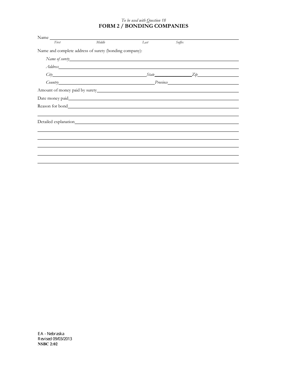 Form NSBC2:02 (2) Bonding Companies - Nebraska, Page 1