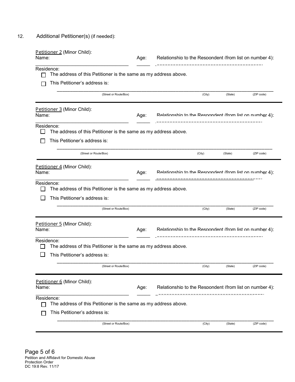 Form DC19:8 Petition and Affidavit to Obtain Domestic Abuse Protection Order - Nebraska, Page 5