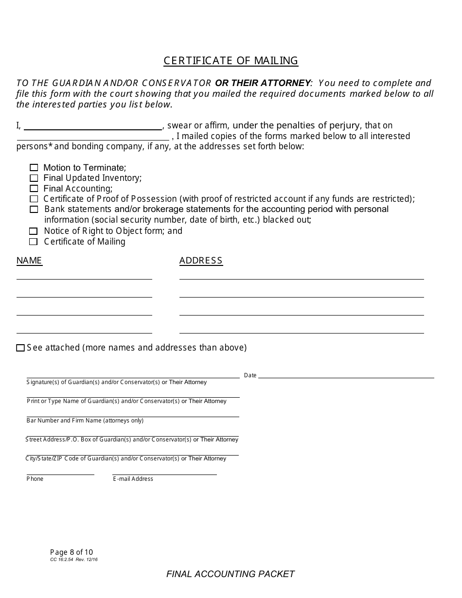 Form CC16:2.54 Final Accounting Packet - Nebraska, Page 10