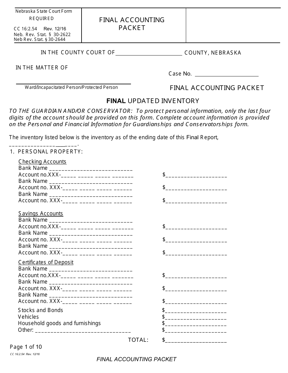 Form CC16:2.54 Final Accounting Packet - Nebraska, Page 3