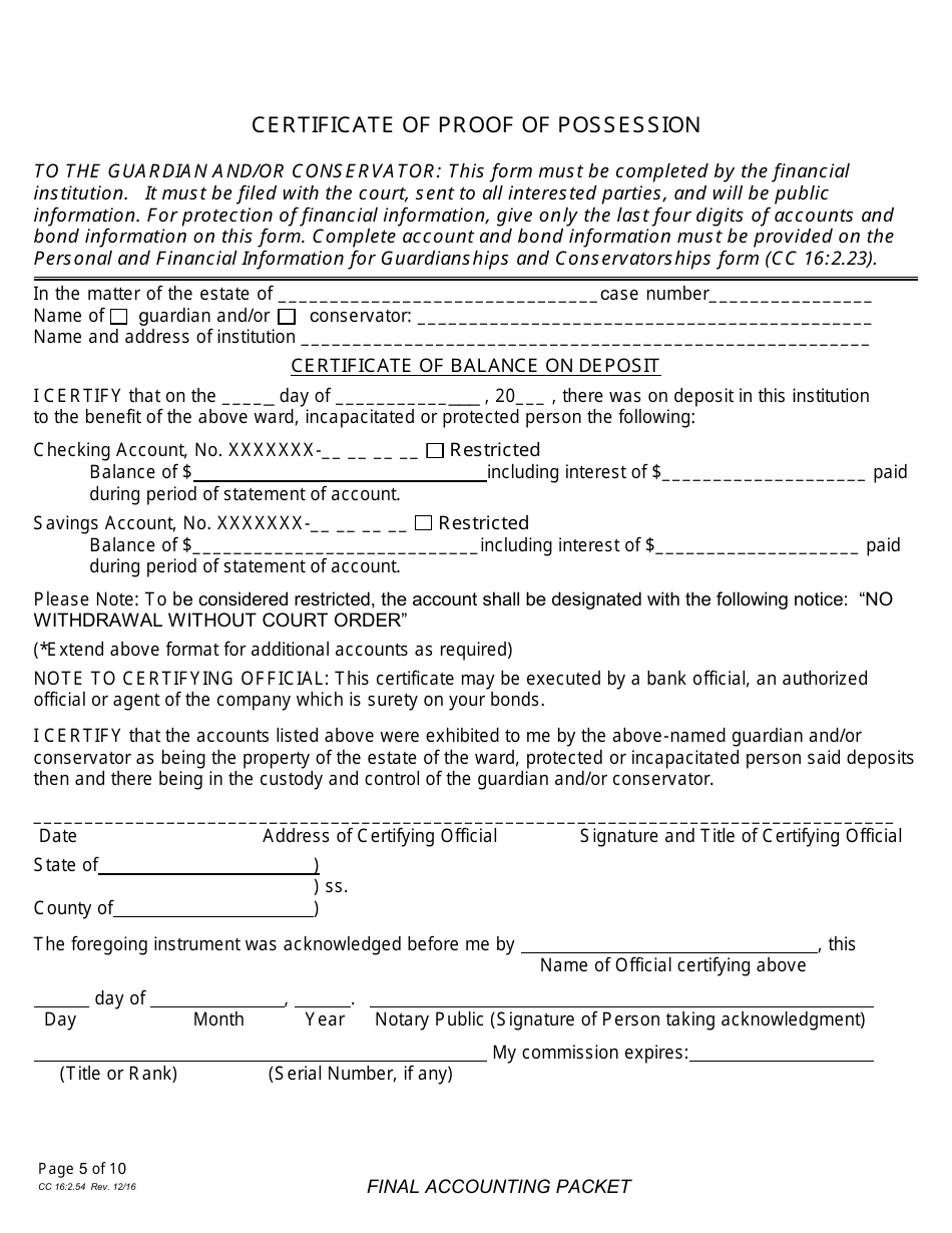 Form CC16:2.54 Final Accounting Packet - Nebraska, Page 7