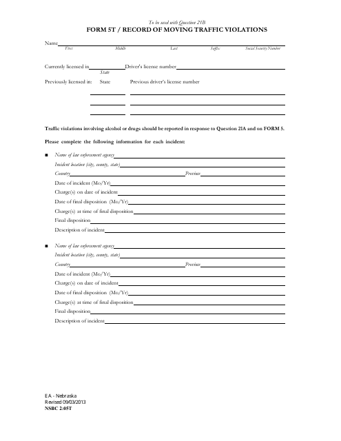 Form NSBC2:05T (5T)  Printable Pdf