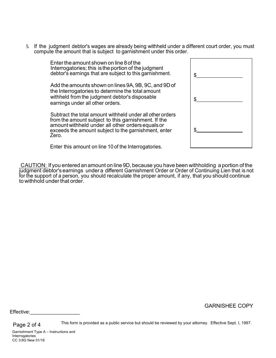 Form CC3:8G Garnishment Type a - Interrogatories for Garnishments - Nebraska, Page 2