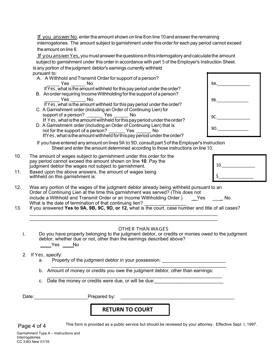 Form CC3:8G Garnishment Type a - Interrogatories for Garnishments - Nebraska, Page 4