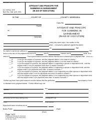 Form CC3:6 Affidavit and Praecipe for Summons in Garnishment [in Aid of Execution] - Nebraska