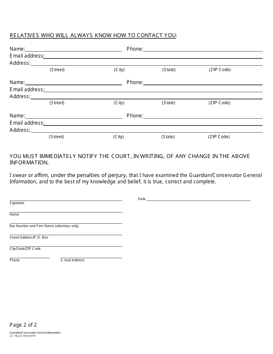 Form CC16:2.4 Guardian / Conservator General Information - Nebraska, Page 2