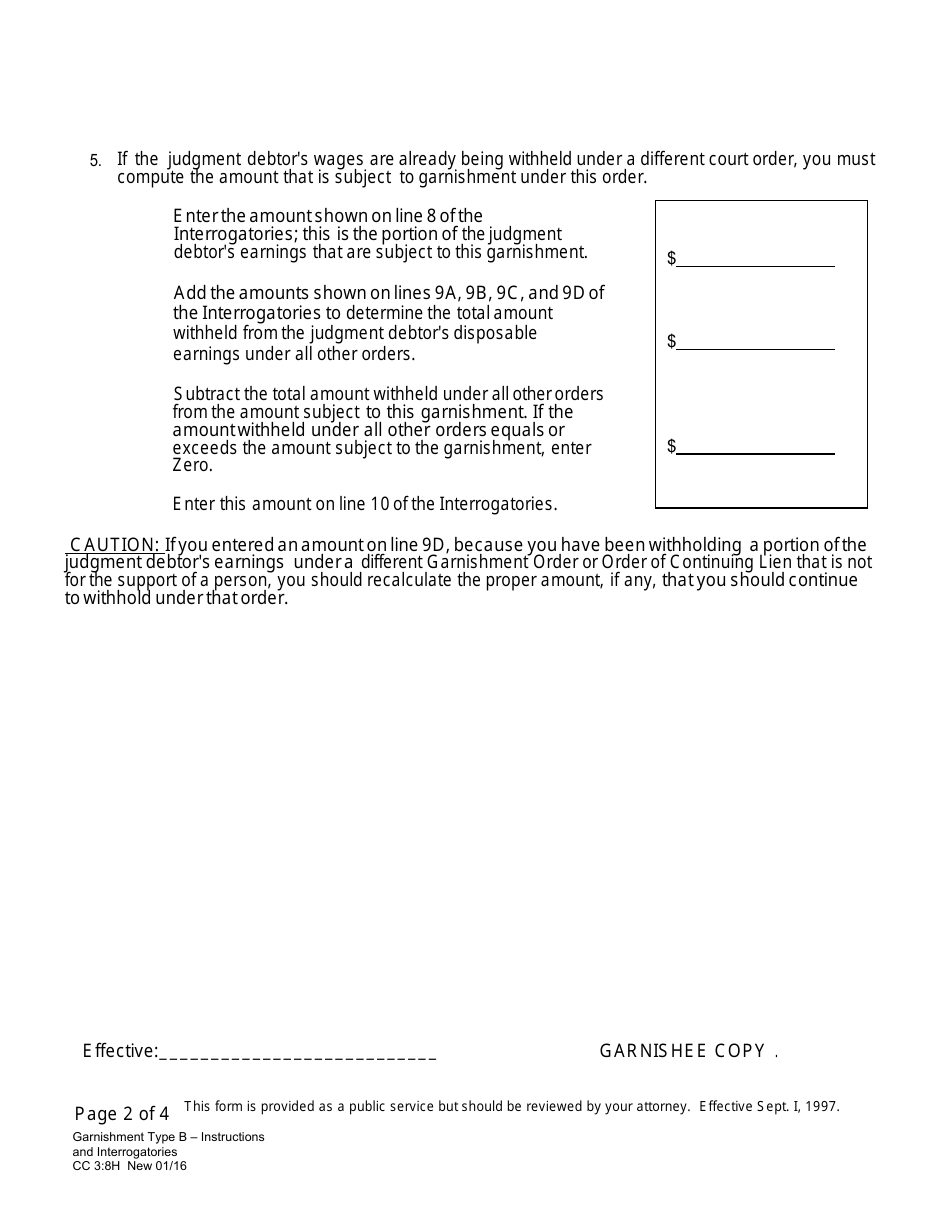 Form CC3:8H Garnishment Type B - Instructions and Interrogatories - Nebraska, Page 2